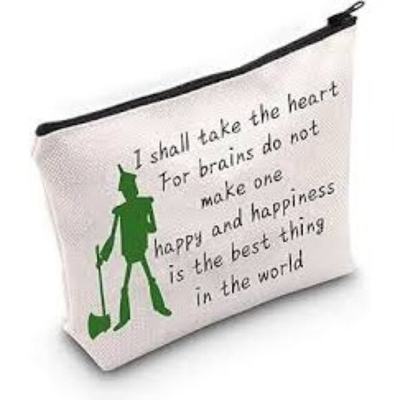 Other - Wizard of Oz Tin Man Quote Canvas Zipper Pouch White & Green